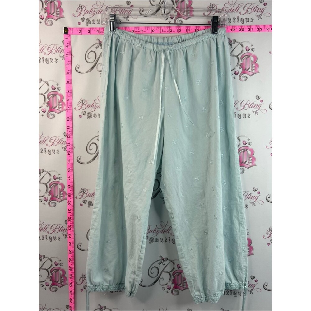 Jasmine rose capri eyelet details Light Mint Green blue Embroidered Lounge Pants